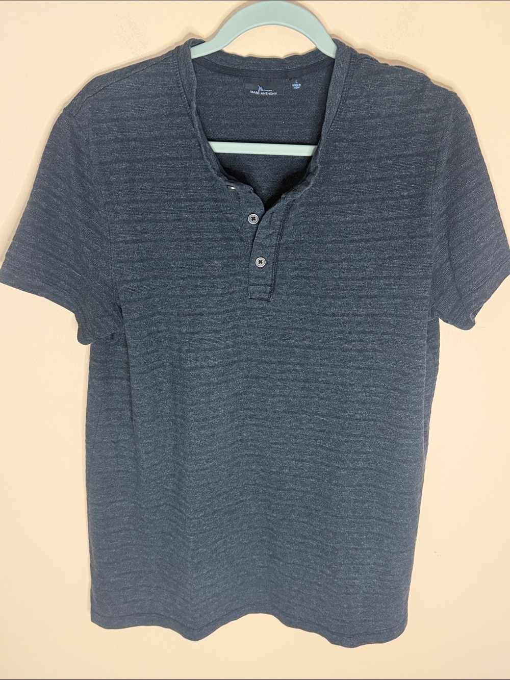 Men's Short Sleeve Henley Shirt - Dark Heather Blue